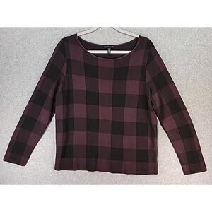 EILEEN FISHER Casis Bateau Neck Plum Black Checkered Sweater Women's Size M EUC